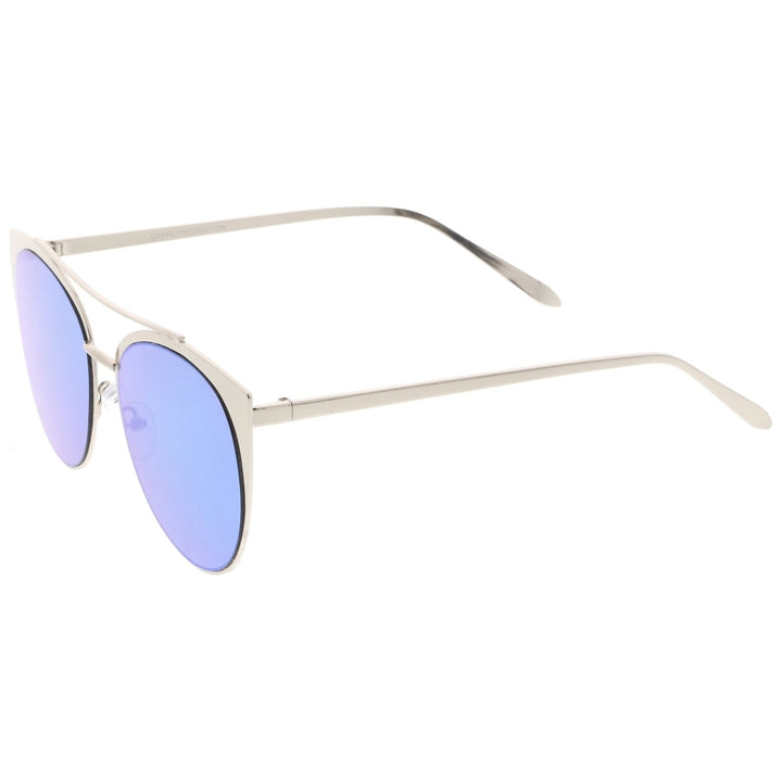 Womens Oversize Metal Crossbar Mirrored Flat Lens Cat Eye Sunglasses 61mm Image 3