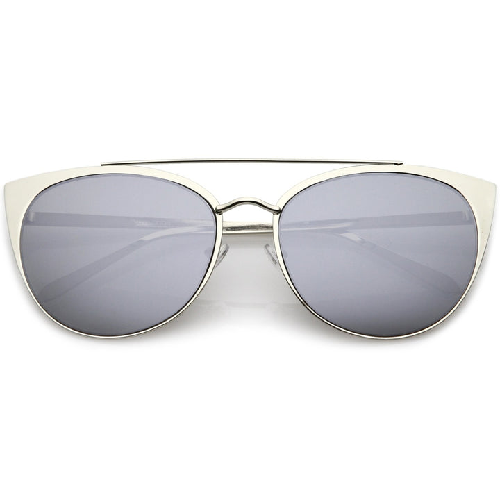 Womens Oversize Metal Crossbar Mirrored Flat Lens Cat Eye Sunglasses 61mm Image 4