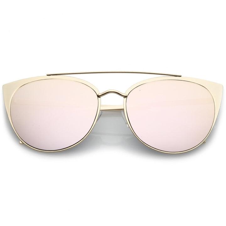 Womens Oversize Metal Crossbar Mirrored Flat Lens Cat Eye Sunglasses 61mm Image 6