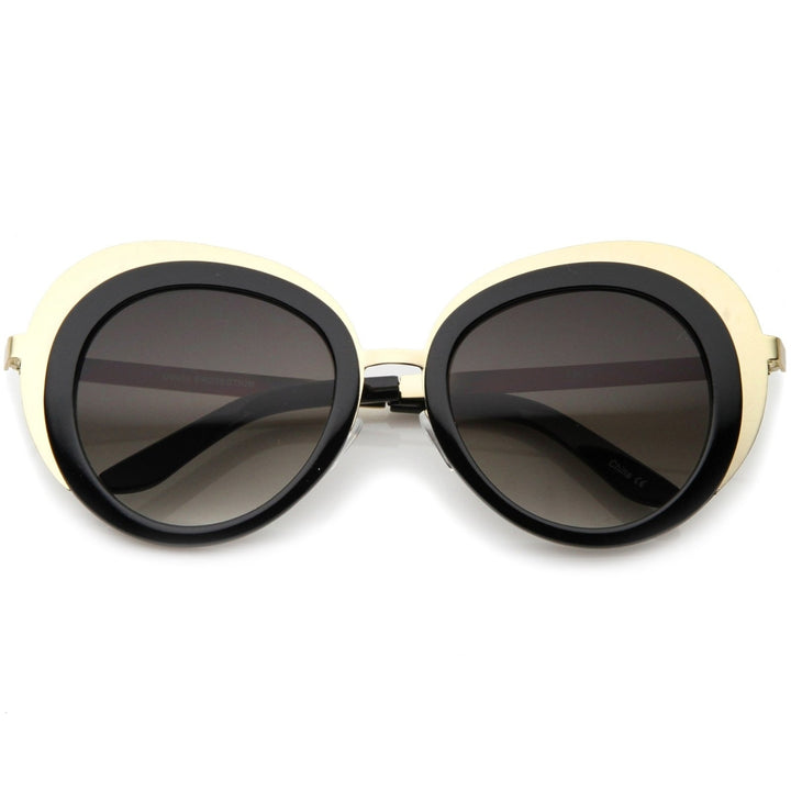 Women's Oversize Two-Tone Metal Frame Border Round Sunglasses 50mm Image 1