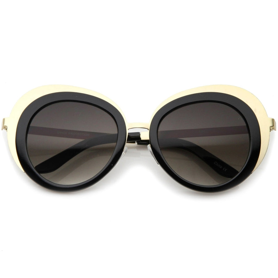 Womens Oversize Two-Tone Metal Frame Border Round Sunglasses 50mm Image 1