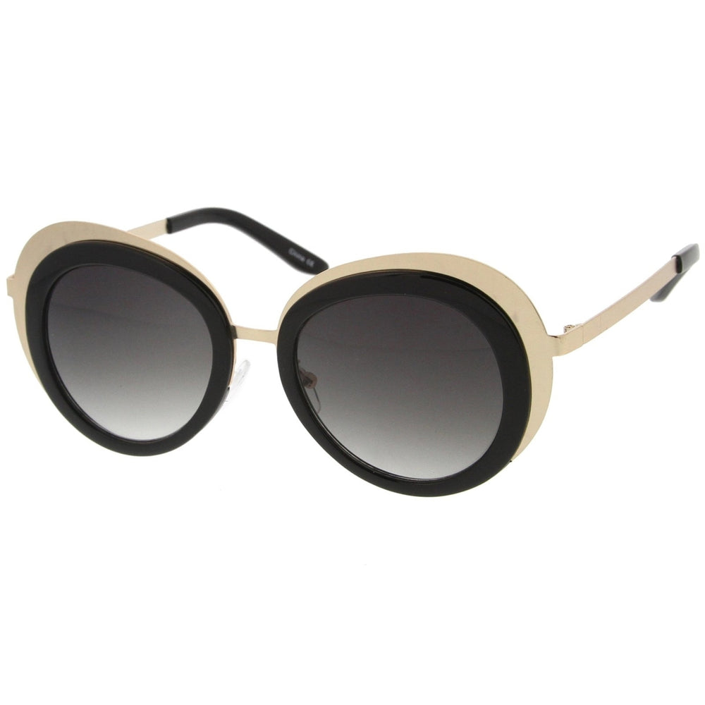 Womens Oversize Two-Tone Metal Frame Border Round Sunglasses 50mm Image 2