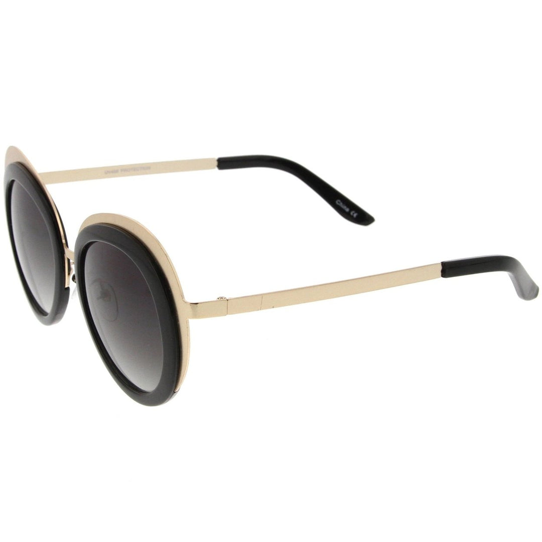 Womens Oversize Two-Tone Metal Frame Border Round Sunglasses 50mm Image 3