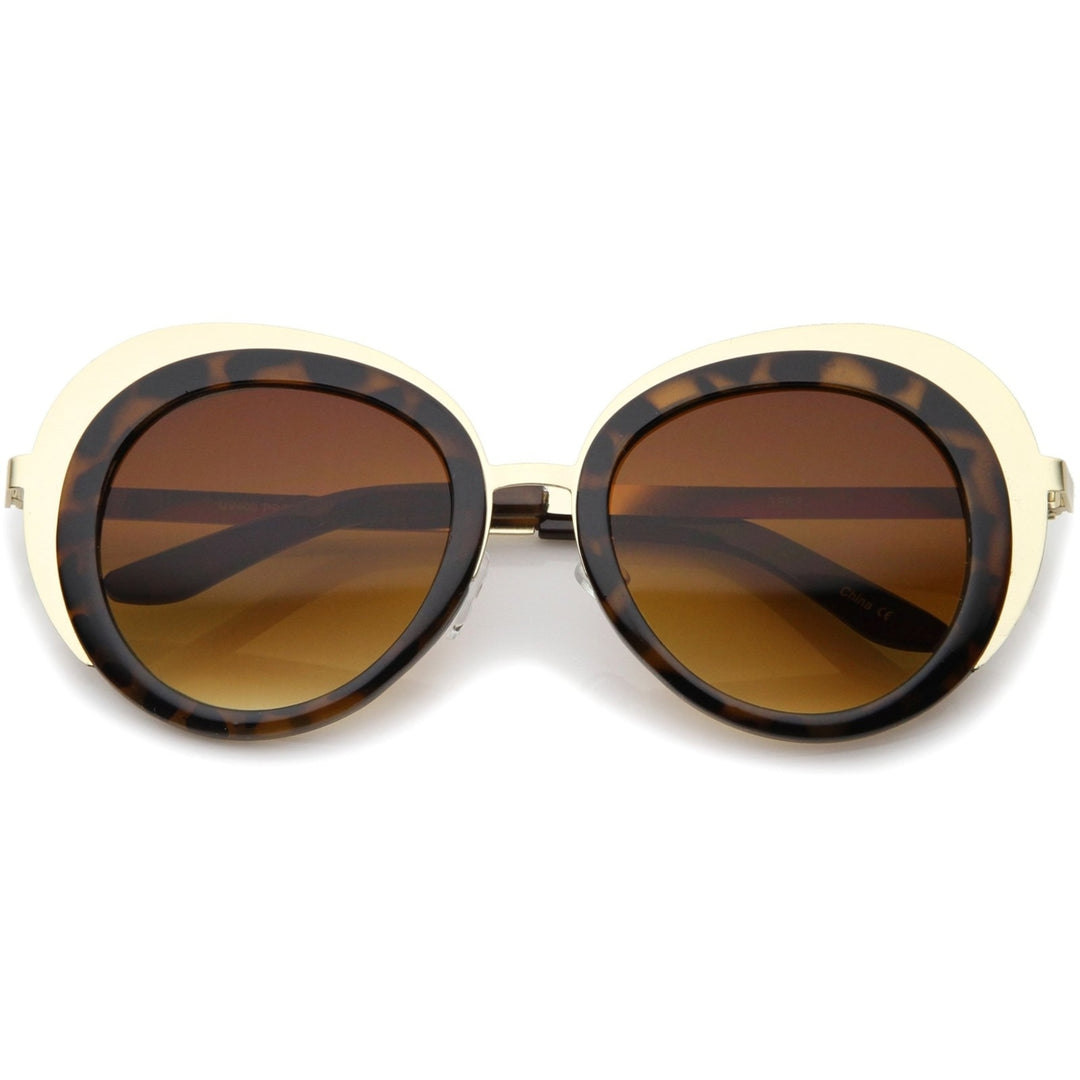 Womens Oversize Two-Tone Metal Frame Border Round Sunglasses 50mm Image 4