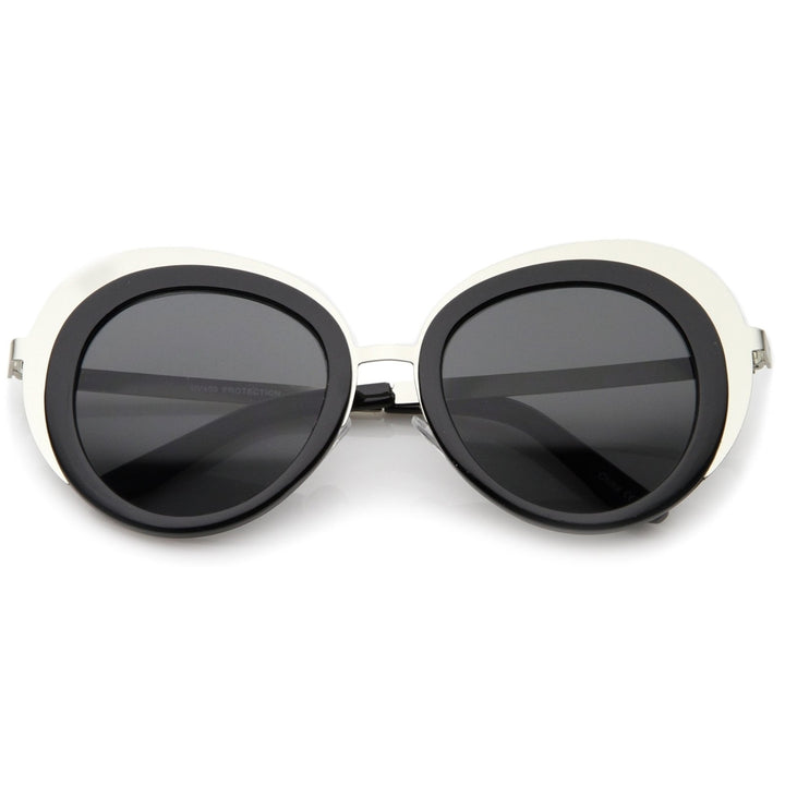 Womens Oversize Two-Tone Metal Frame Border Round Sunglasses 50mm Image 6