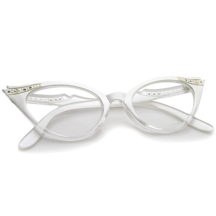 Womens Retro Rhinestone Cat Eye Glasses Clear Lens 51mm Plastic Frame Image 4