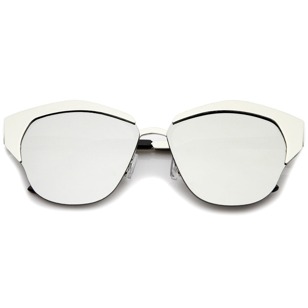 Women's Semi-Rimless Color Mirror Flat Lens Cat Eye Sunglasses 58mm Image 1