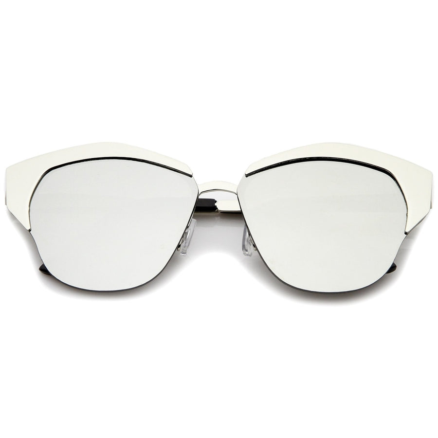 Womens Semi-Rimless Color Mirror Flat Lens Cat Eye Sunglasses 58mm Image 1