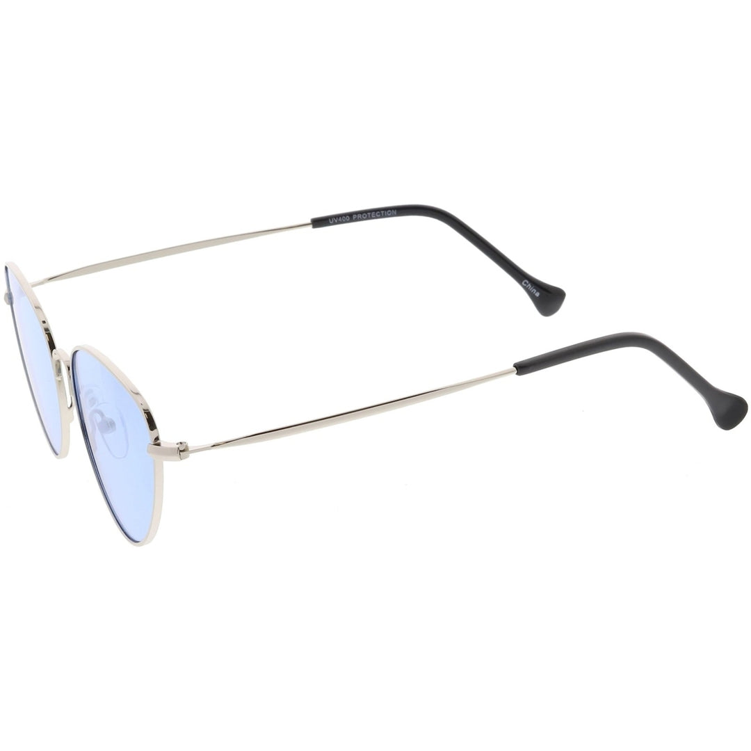 Womens Slim Metal Cat Eye Sunglasses Color Tinted Flat Lens 54mm Image 3