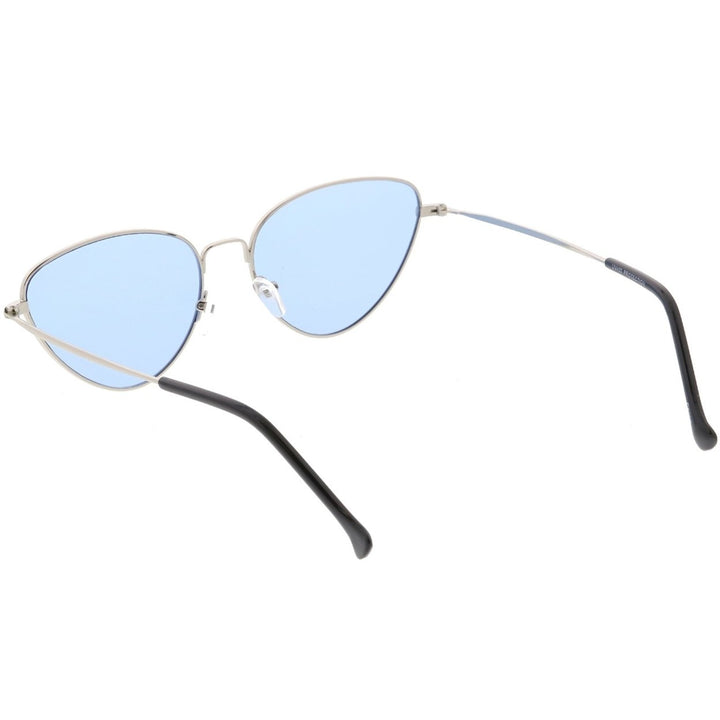 Womens Slim Metal Cat Eye Sunglasses Color Tinted Flat Lens 54mm Image 4