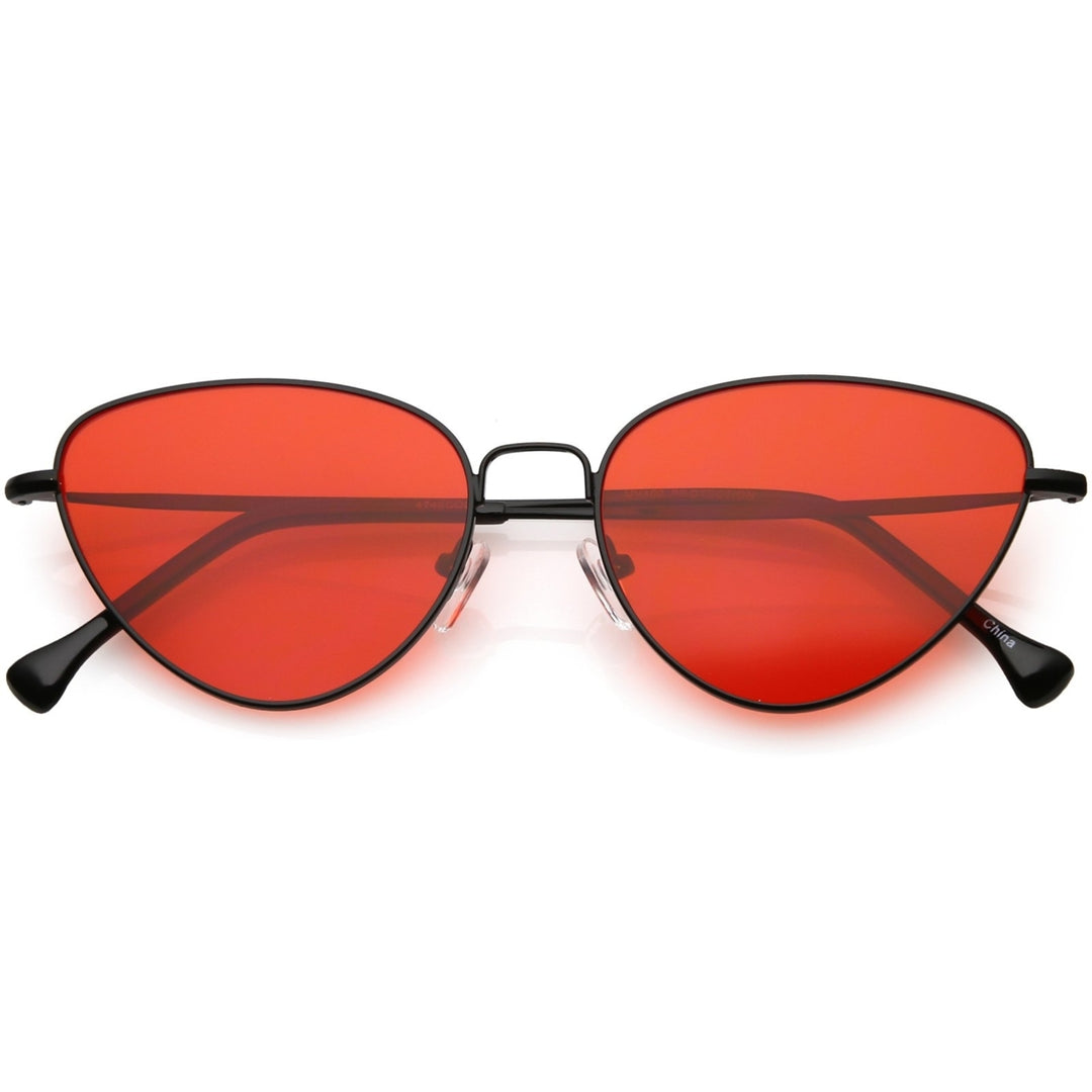Womens Slim Metal Cat Eye Sunglasses Color Tinted Flat Lens 54mm Image 4