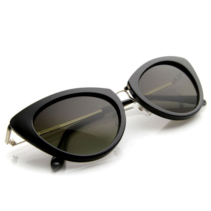 Womens Classic Oval Shape Metal Temple Mod Fashion Cat Eye Sunglasses Image 4