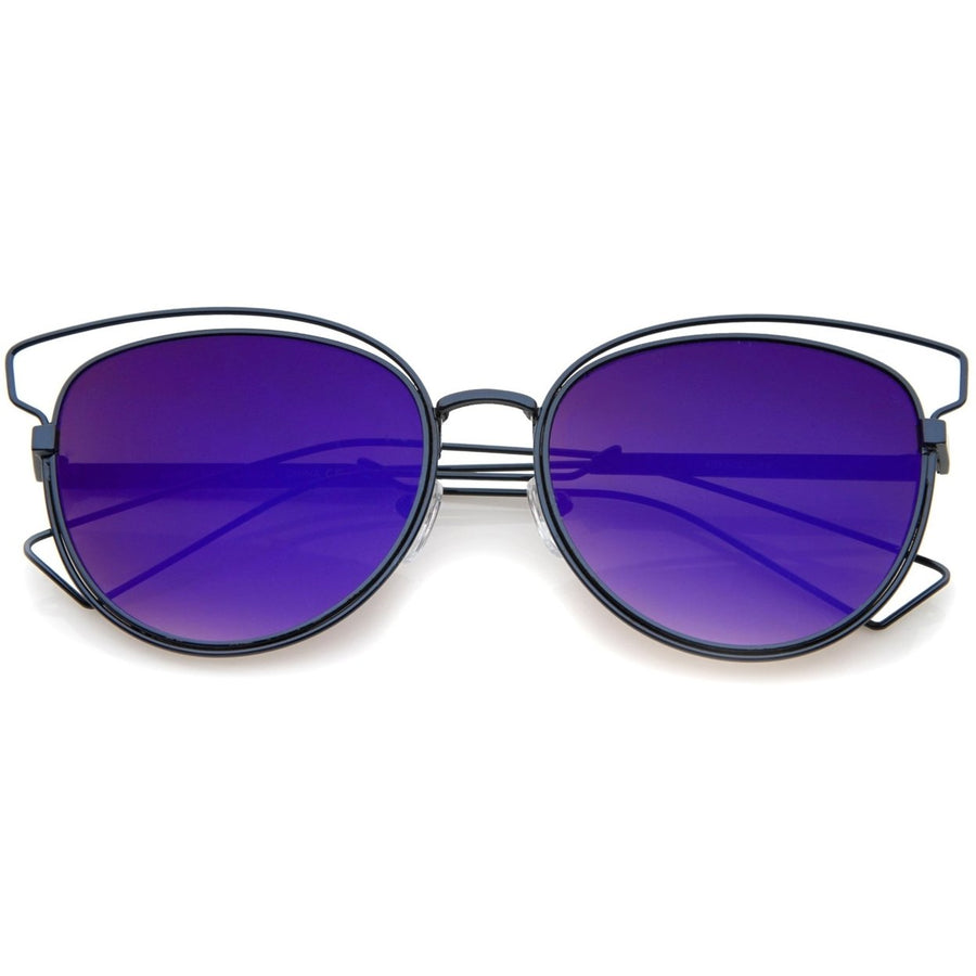 Womens Fashion Open Metal Frame Iridescent Lens Cat Eye Sunglasses 55mm Image 1