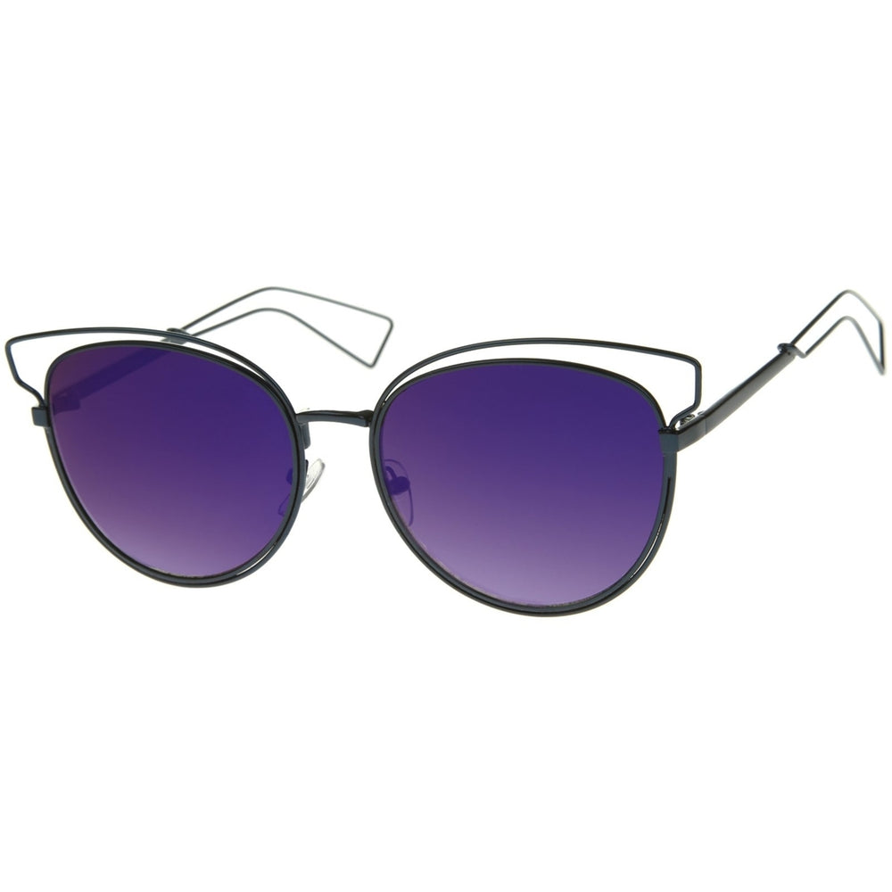 Womens Fashion Open Metal Frame Iridescent Lens Cat Eye Sunglasses 55mm Image 2