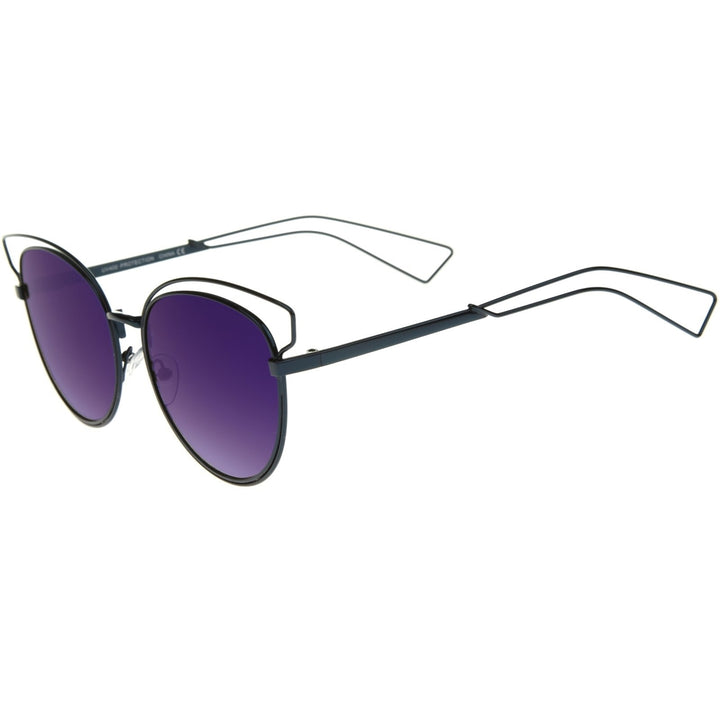 Womens Fashion Open Metal Frame Iridescent Lens Cat Eye Sunglasses 55mm Image 3
