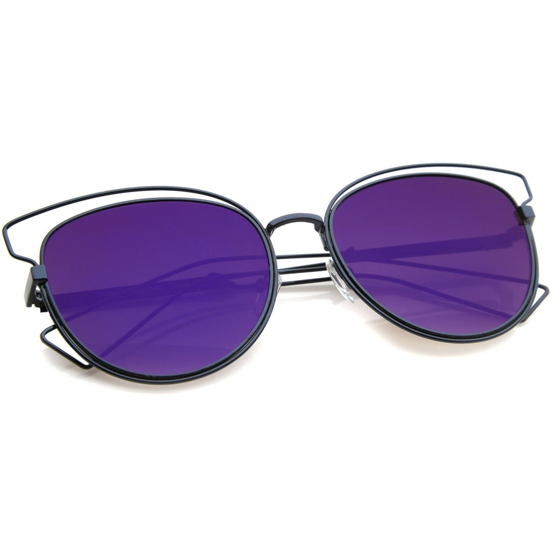 Womens Fashion Open Metal Frame Iridescent Lens Cat Eye Sunglasses 55mm Image 4
