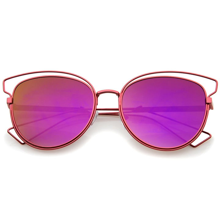 Womens Fashion Open Metal Frame Iridescent Lens Cat Eye Sunglasses 55mm Image 6