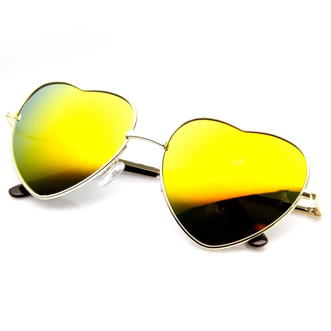 Womens Heart Shaped Sunglasses Thin Metal Frame Color Mirrored Lenses 55mm Image 4