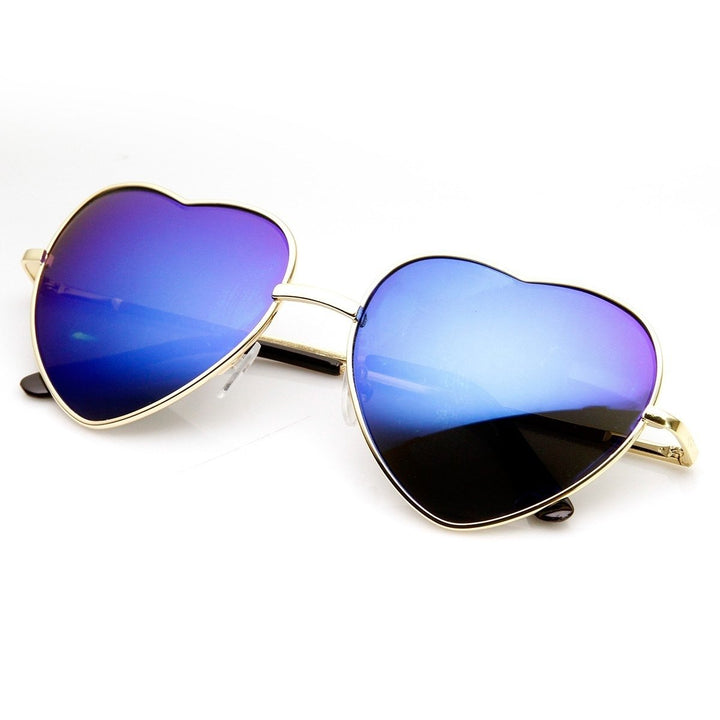 Womens Heart Shaped Sunglasses Thin Metal Frame Color Mirrored Lenses 55mm Image 6