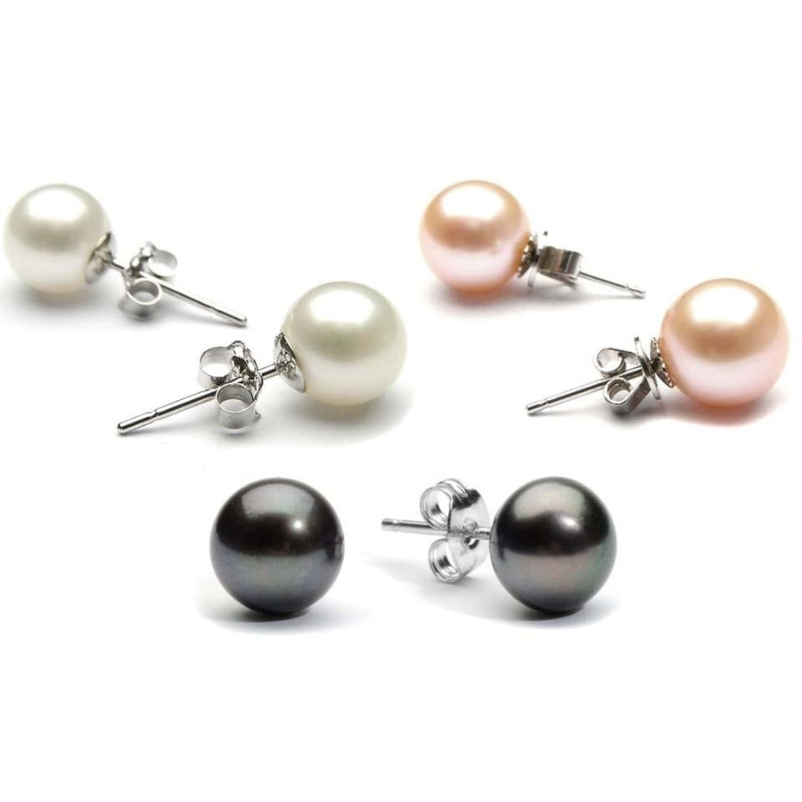 Set of 2 8MM White Gold Plated Brass Pearl Earrings Butterfly Post Earrings Image 1