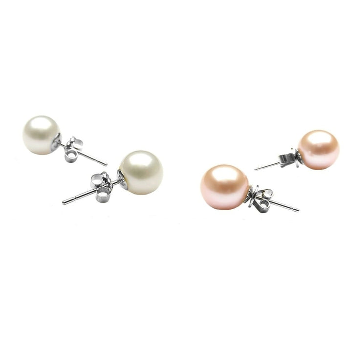 Set of 2 8MM White Gold Plated Brass Pearl Earrings Butterfly Post Earrings Image 3