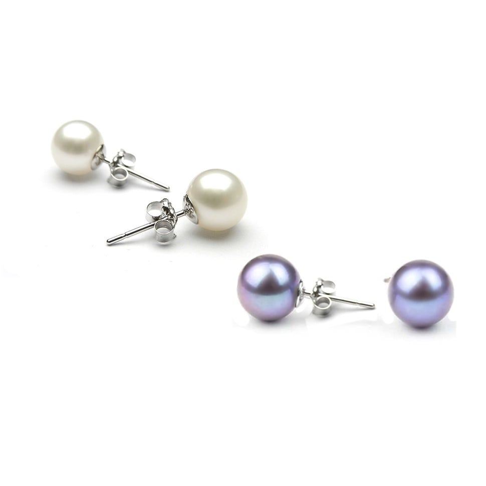 Set of 2 8MM White Gold Plated Brass Pearl Earrings Butterfly Post Earrings Image 8