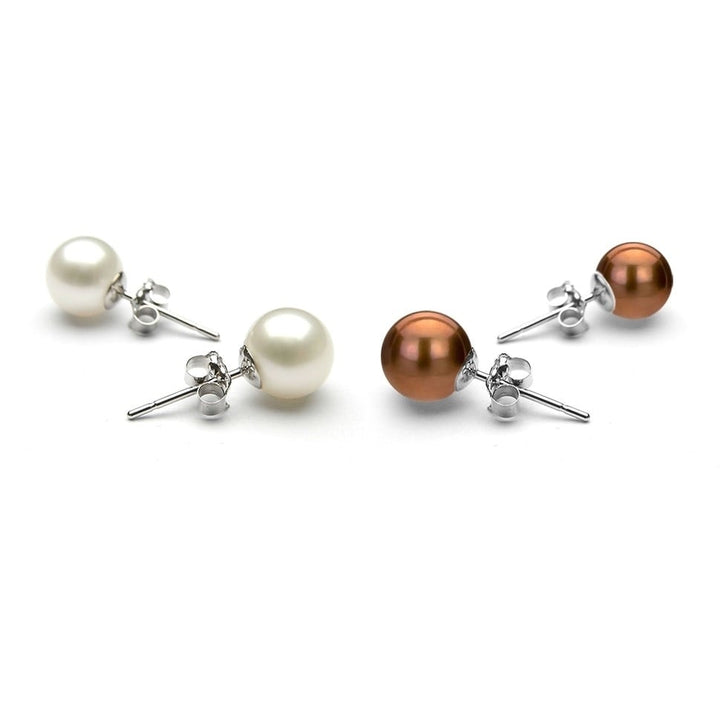 Set of 2 8MM White Gold Plated Brass Pearl Earrings Butterfly Post Earrings Image 4