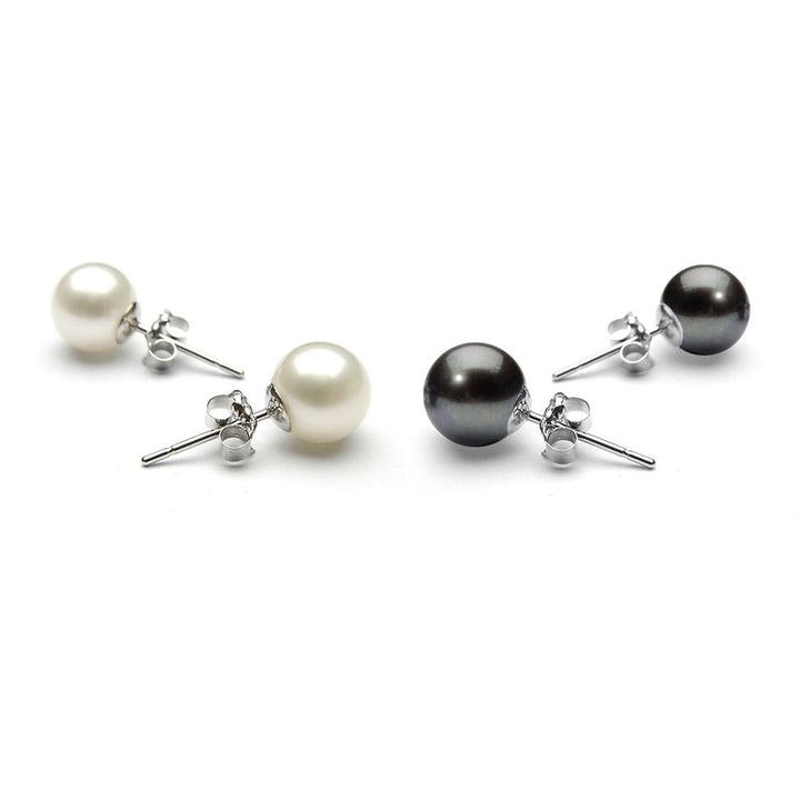 Set of 2 8MM White Gold Plated Brass Pearl Earrings Butterfly Post Earrings Image 6