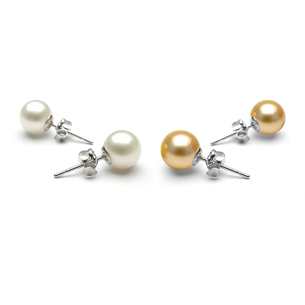 Set of 2 8MM White Gold Plated Brass Pearl Earrings Butterfly Post Earrings Image 9