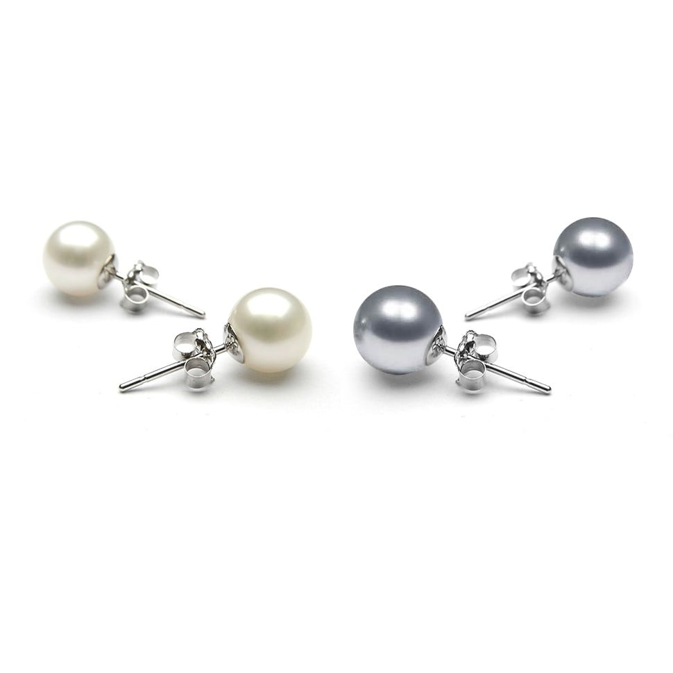 Set of 2 8MM White Gold Plated Brass Pearl Earrings Butterfly Post Earrings Image 4