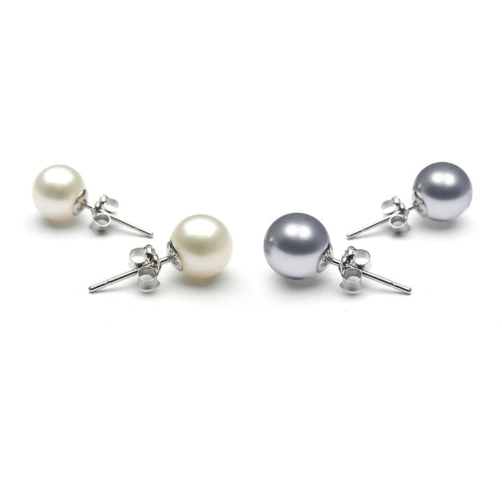 Set of 2 8MM White Gold Plated Brass Pearl Earrings Butterfly Post Earrings Image 1