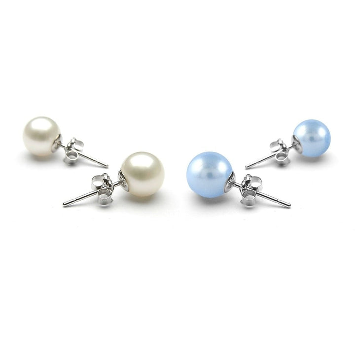 Set of 2 8MM White Gold Plated Brass Pearl Earrings Butterfly Post Earrings Image 10