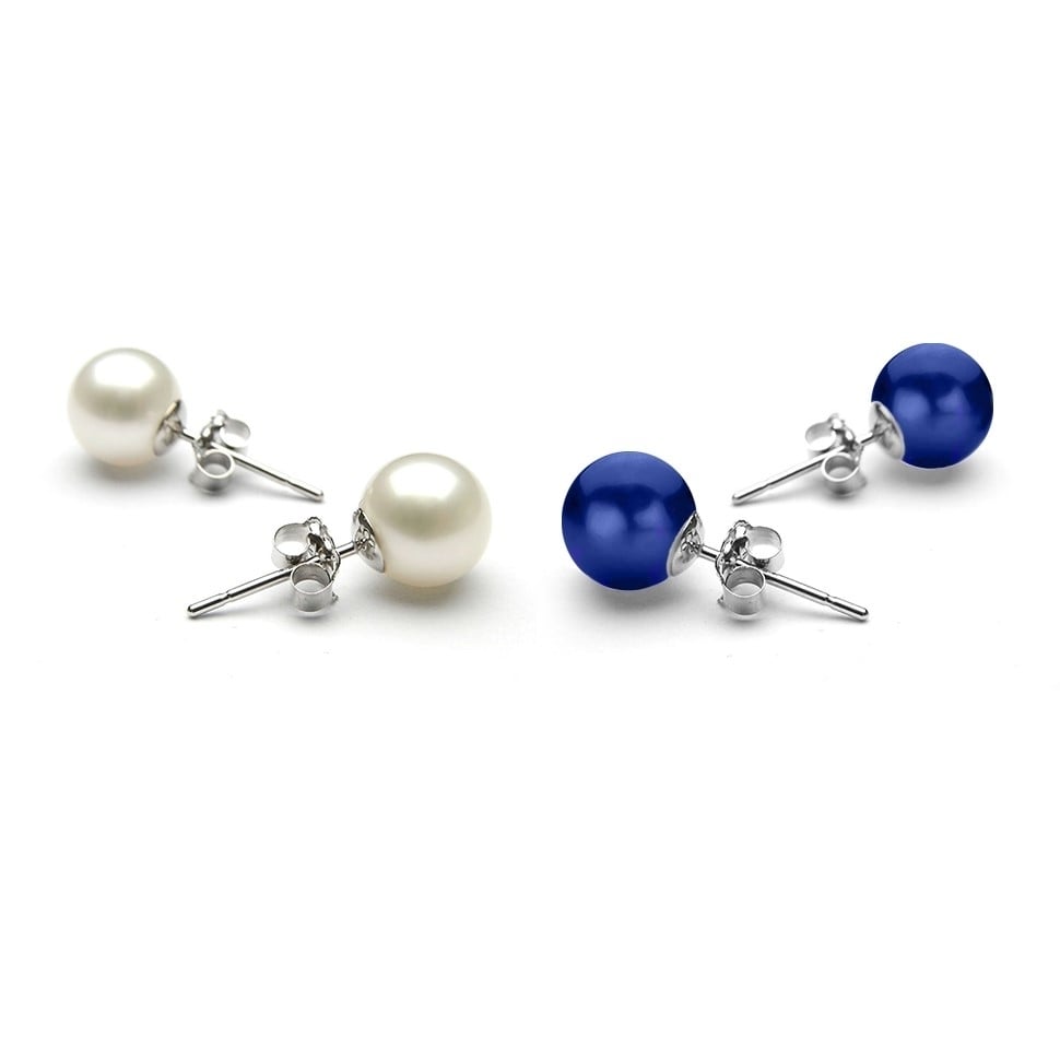 Set of 2 8MM White Gold Plated Brass Pearl Earrings Butterfly Post Earrings Image 11