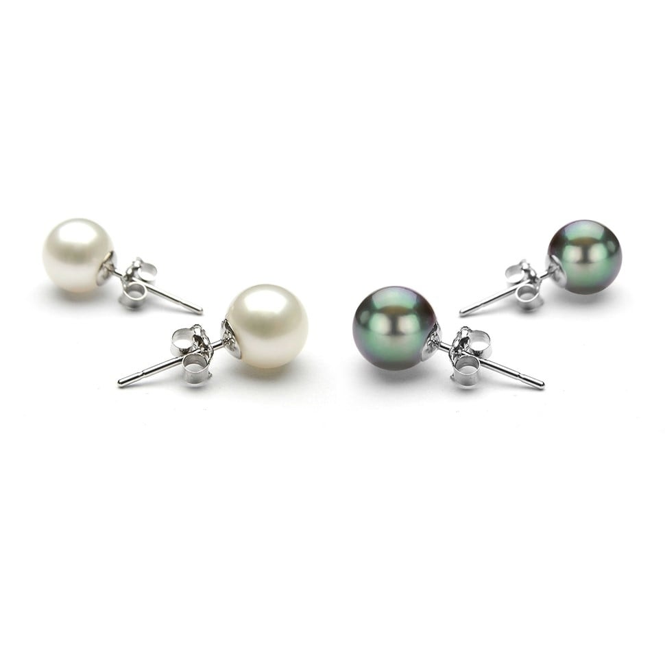 Set of 2 8MM White Gold Plated Brass Pearl Earrings Butterfly Post Earrings Image 7