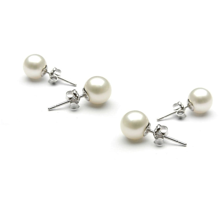 Set of 2 8MM White Gold Plated Brass Pearl Earrings Butterfly Post Earrings Image 2