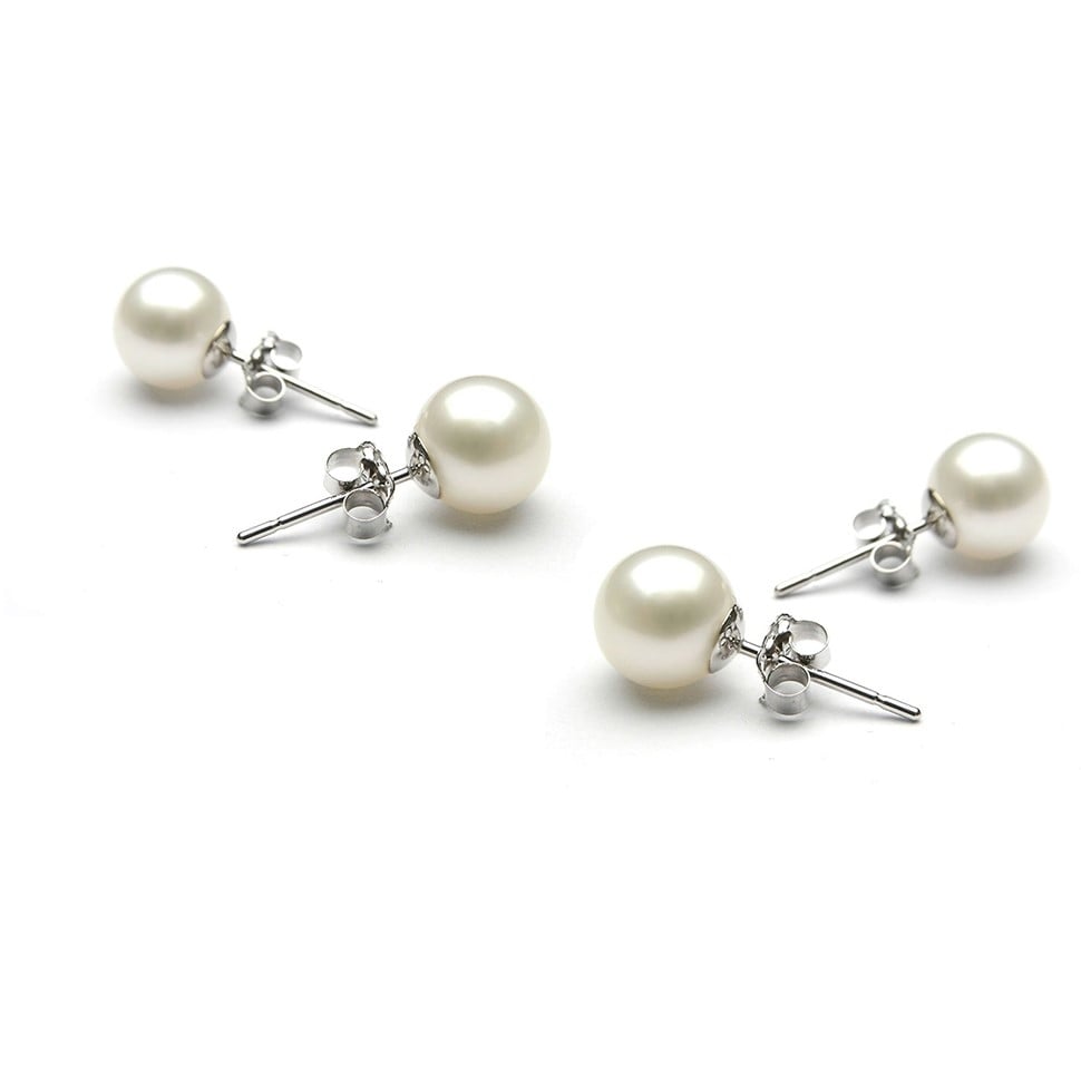 Set of 2 8MM White Gold Plated Brass Pearl Earrings Butterfly Post Earrings Image 1