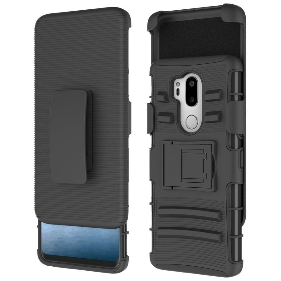 LG G7 ThinQ [Dual Form] Rugged Holster [Belt Clip][Shockproof] Dual Layer Hybrid Armor Kickstand Cover Black Image 1