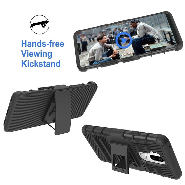 LG G7 ThinQ [Dual Form] Rugged Holster [Belt Clip][Shockproof] Dual Layer Hybrid Armor Kickstand Cover Black Image 2