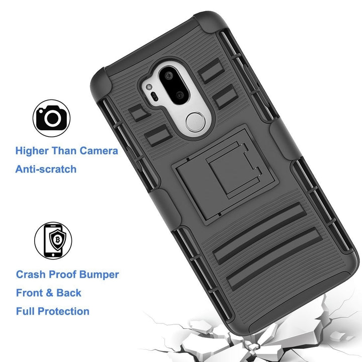 LG G7 ThinQ [Dual Form] Rugged Holster [Belt Clip][Shockproof] Dual Layer Hybrid Armor Kickstand Cover Black Image 4