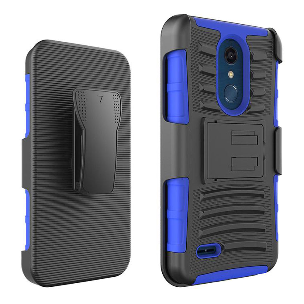 LG K30 K10 2018 Rugged Holster Black Dual Layer Kickstand Case Belt Clip Image 2