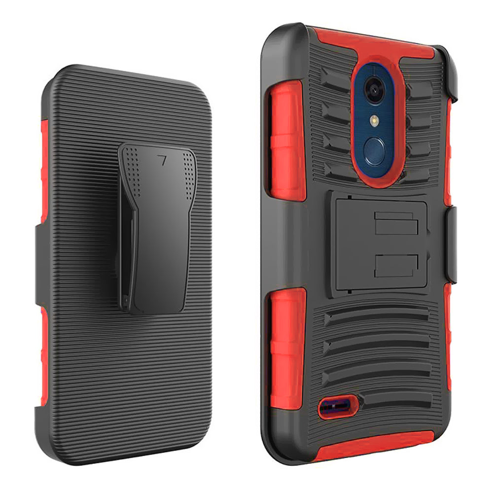 LG K30 K10 2018 Rugged Holster Black Dual Layer Kickstand Case Belt Clip Image 3