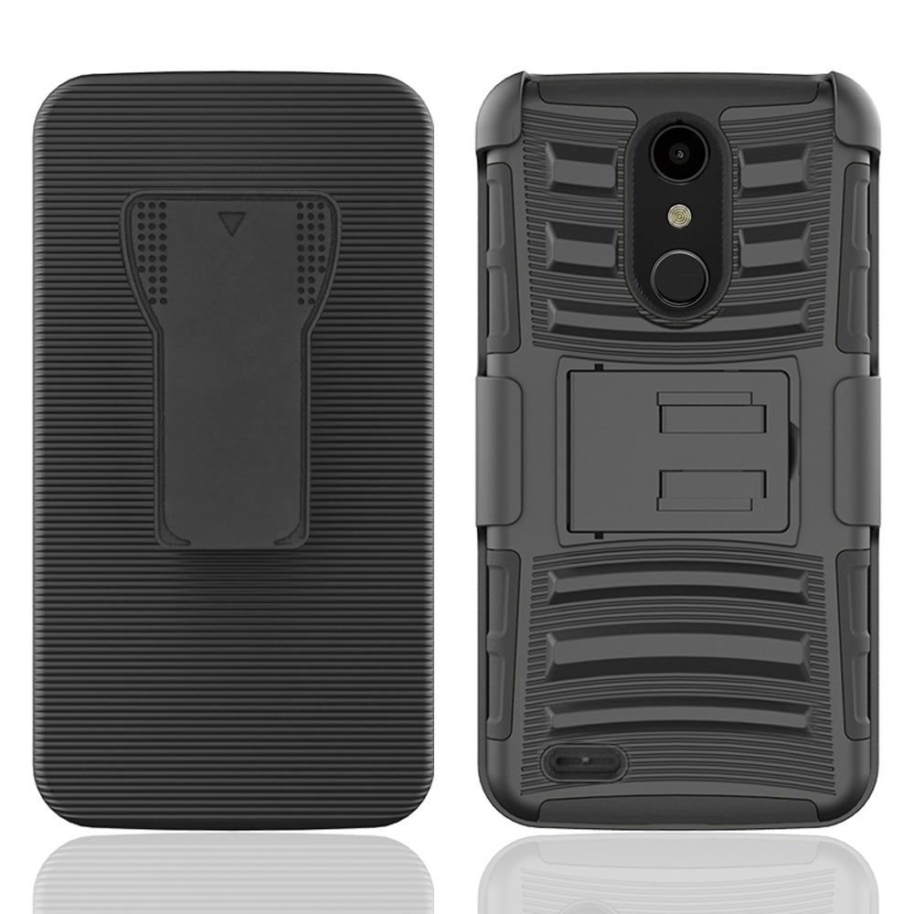 LG K30 K10 2018 Rugged Holster Black Dual Layer Kickstand Case Belt Clip Image 4