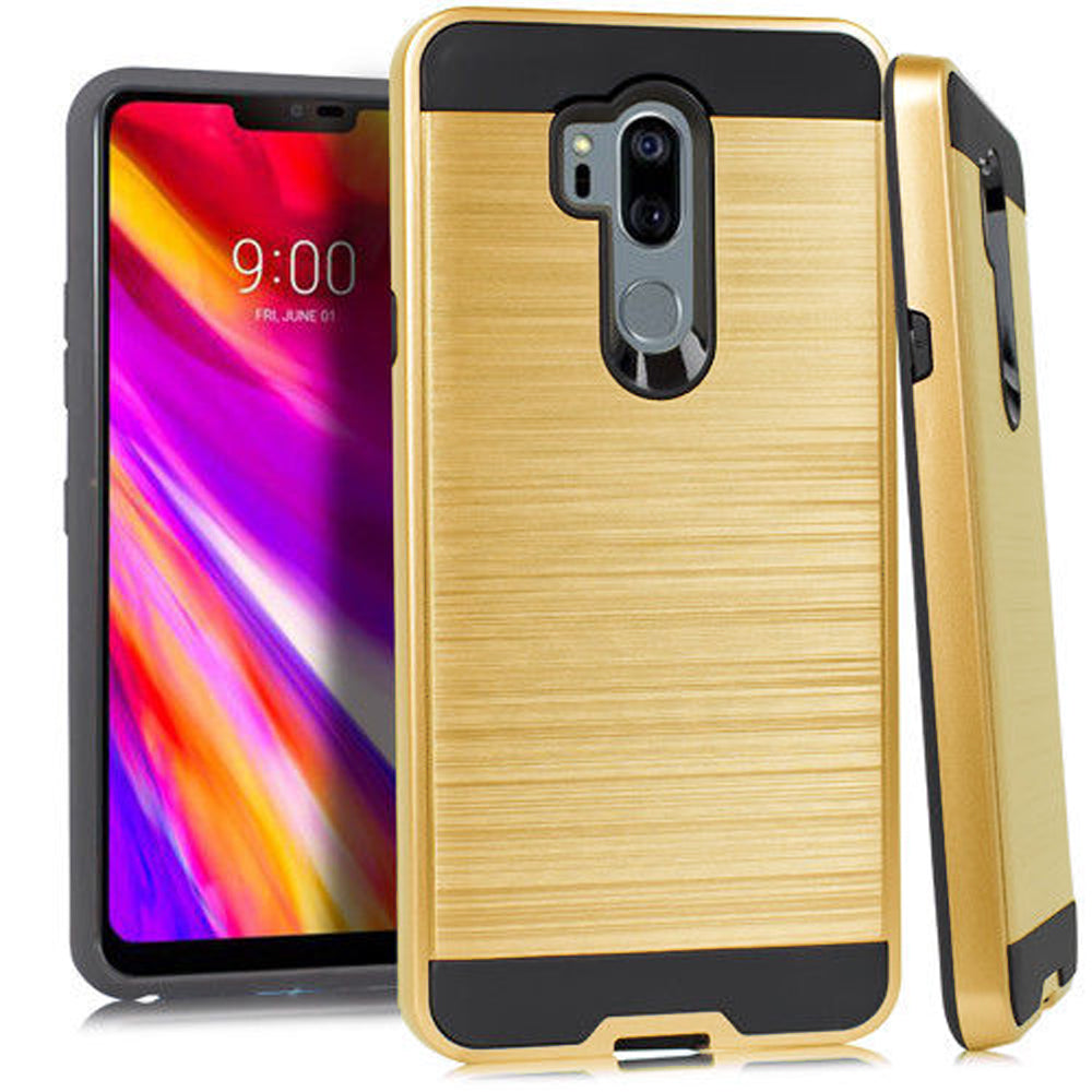 LG G7 ThinQ [Brushed Metal Texture] Slim Fit Hybrid Armor [Shockproof] Lightweight TPU 2-Piece Cover Black Image 2