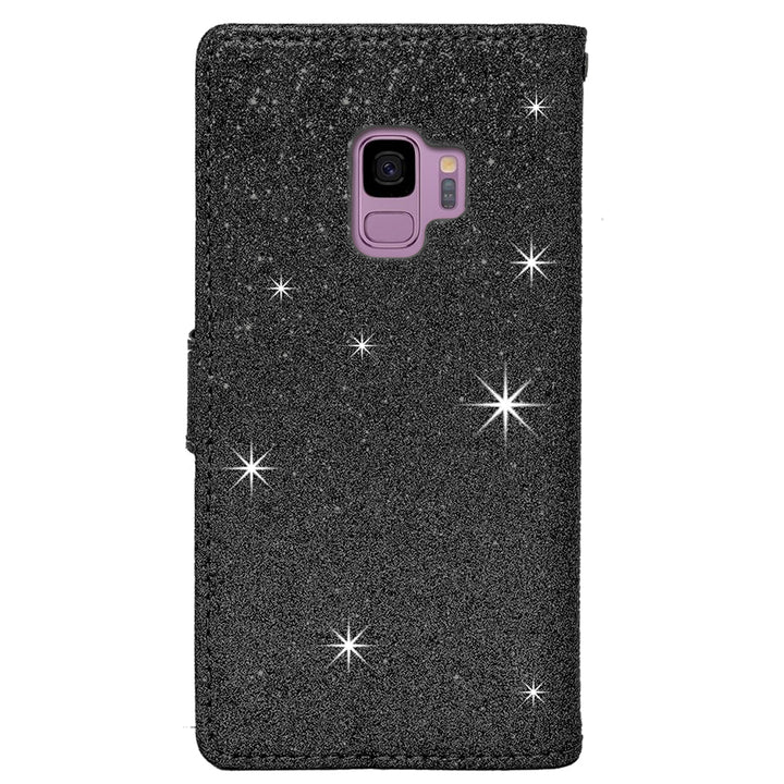 Samsung Galaxy S9 Diamond Bow Glitter Leather Wallet Case Cover Black Image 7