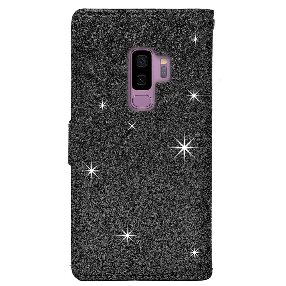 Samsung Galaxy S9 Plus Diamond Bow Glitter Leather Wallet Case Cover Black Image 8