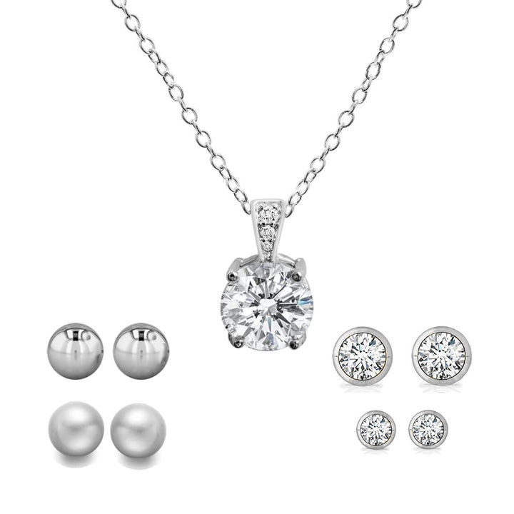 Swarovski Crystal Necklace Earrings Set 18k White Gold Plated 5 Piece Collection Image 1