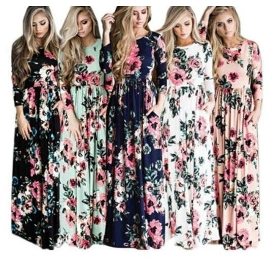 Floral Print Maxi Dress Women Casual  Dresses Image 1