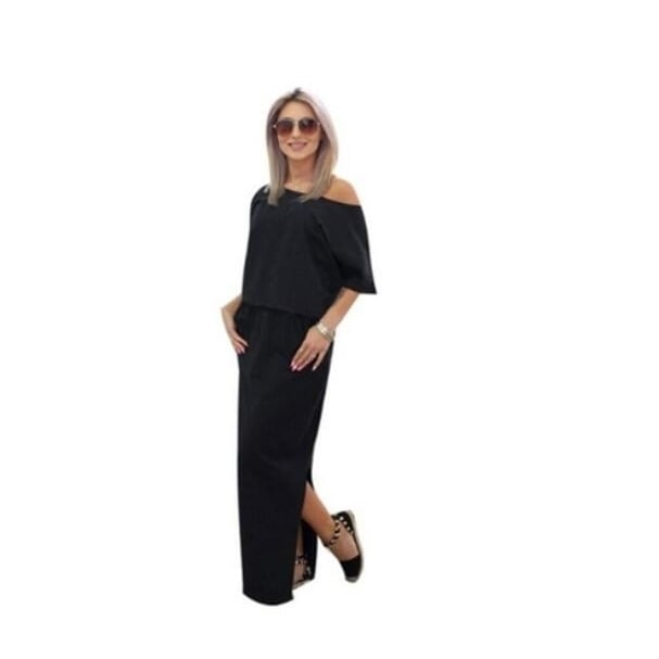 Women Sexy Maxi Side Split Loose Short Sleeve Evening Party Dress Image 2