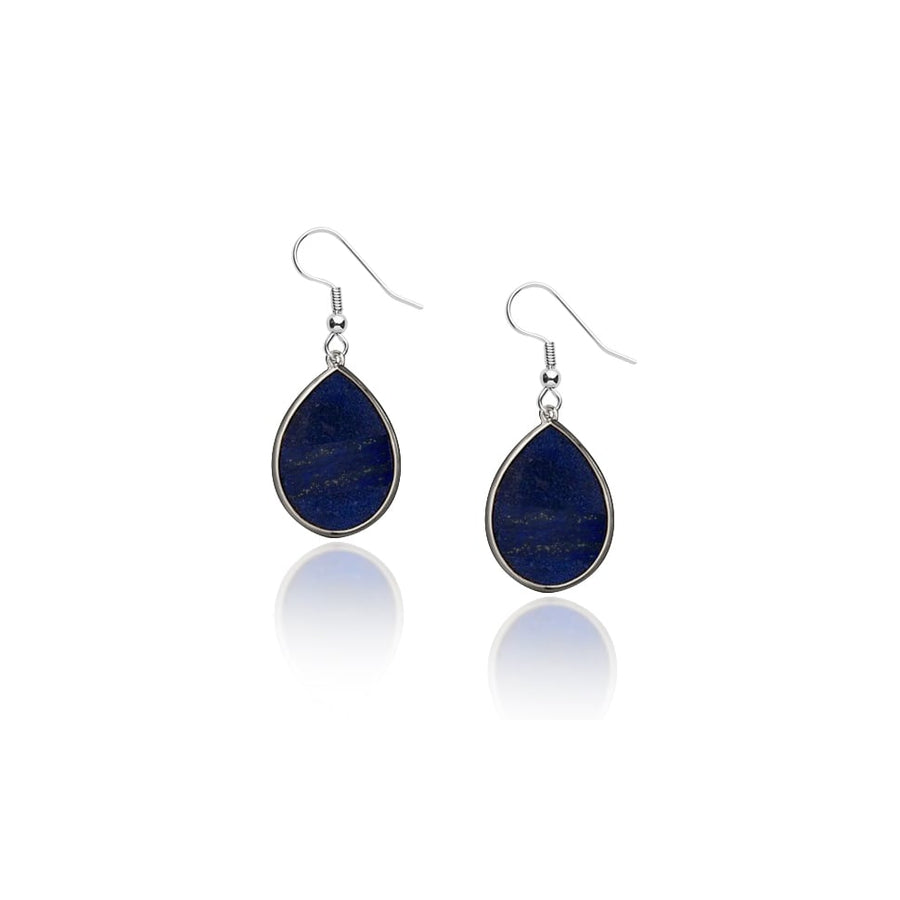 Genuine Lapis Teardrop Earrings 18k White Gold Plated 53mm Statement Jewelry Image 1