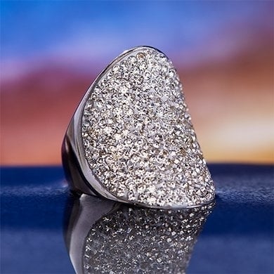 Swarovski Crystal Cocktail Ring 18k White Gold Plated Sizes 6-9 White Crystal Image 2